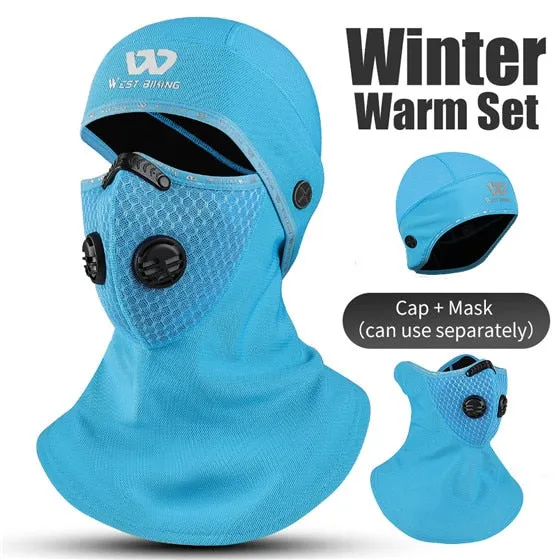 Sport Cycling Headwear Winter Balaclava Face Cover With Activated Carbon Filter Ski Motorcycle Fleece Head Cap Hat