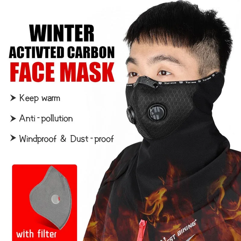 Sport Cycling Headwear Winter Balaclava Face Cover With Activated Carbon Filter Ski Motorcycle Fleece Head Cap Hat