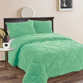 Teddy Fleece 3 Pcs Comforter Set Aqua (Frost) King