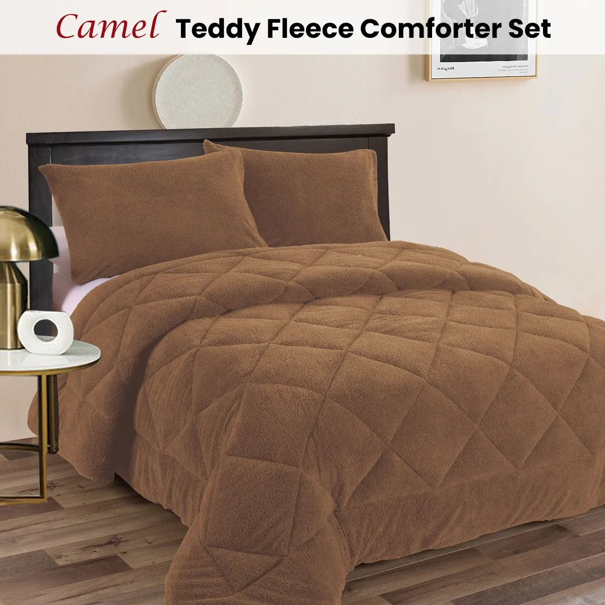 Teddy Fleece 3 Pcs Comforter Set Camel King