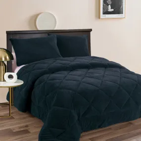 Teddy Fleece 3 Pcs Comforter Set Navy King