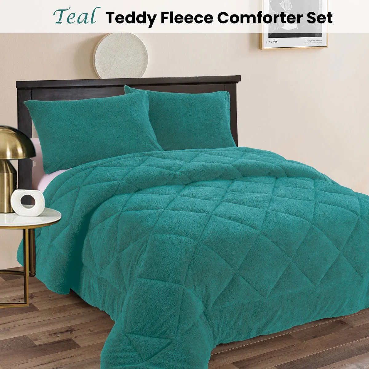 Teddy Fleece 3 Pcs Comforter Set Teal King