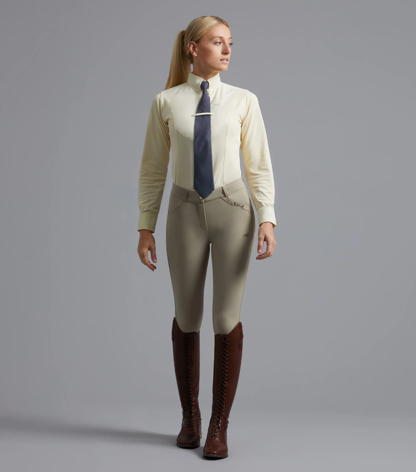 Tessa Ladies Long Sleeve Tie Shirt Vanilla