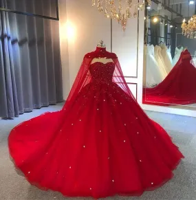 Tulle Ball Gown Wedding Dress With Cape Prom Dresses Evening Dresses