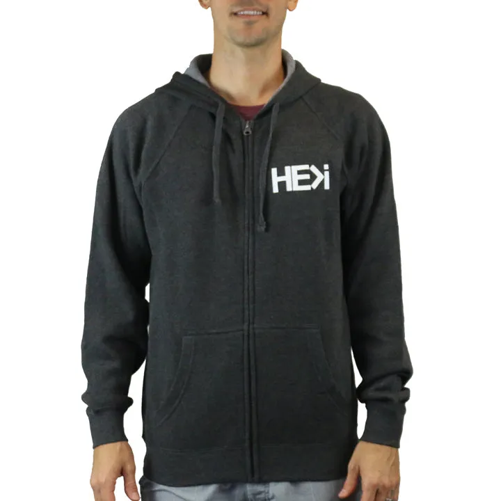 UNISEX LOGO HOODIE IN DARK HEATHER GREY