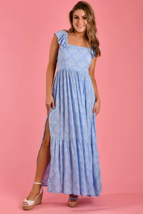 VGLD790 - FAIRY MAXI DRESS - SCALLOP FERN BLUE