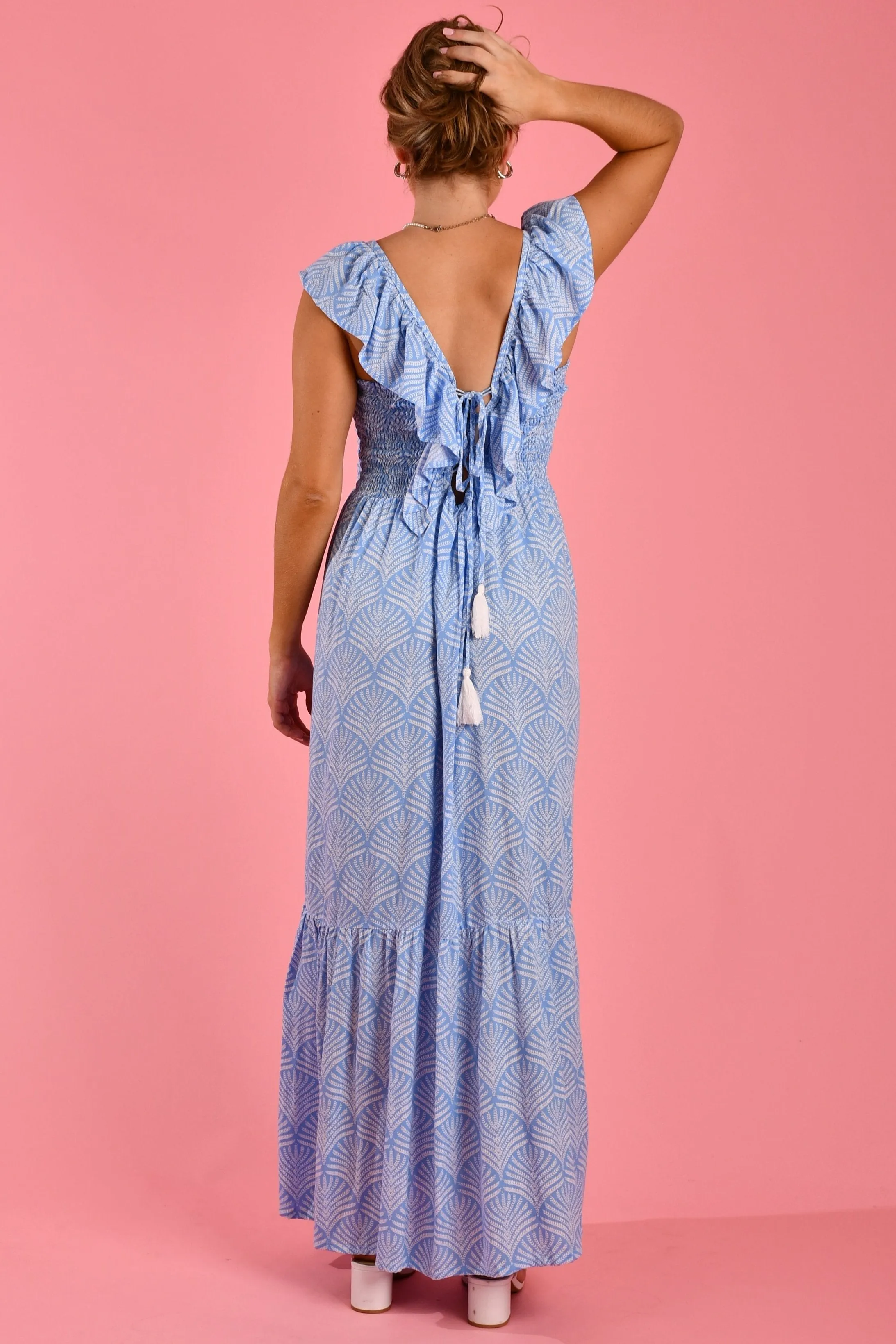 VGLD790 - FAIRY MAXI DRESS - SCALLOP FERN BLUE