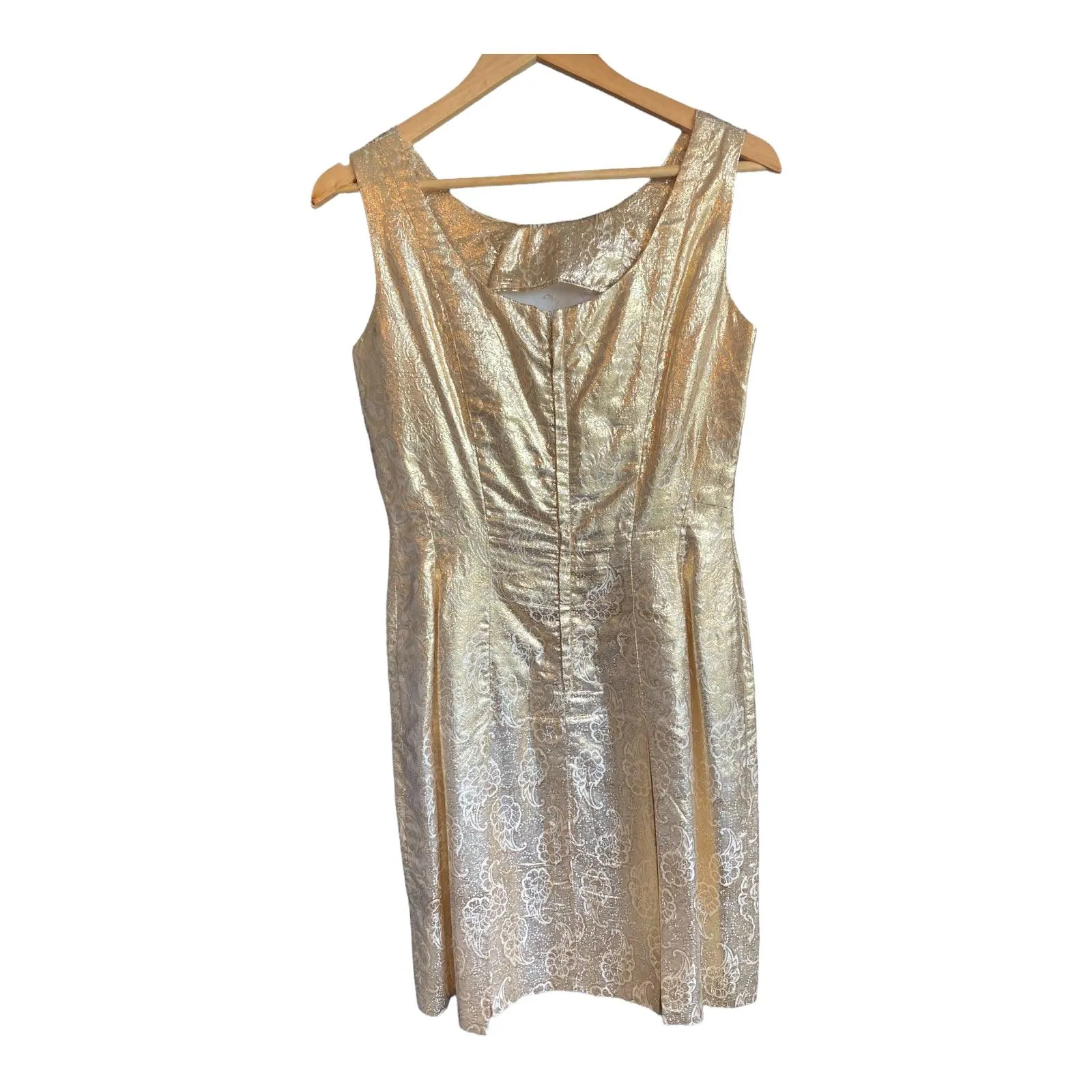 Vintage Gold Sleeveless Cocktail Dress With Matching Fringed Scarf UK Size 10