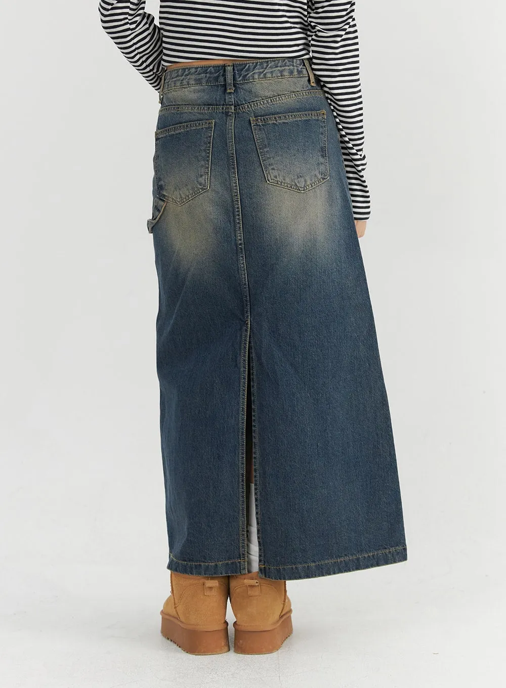 Vintage Washed Denim Maxi Skirt CO324