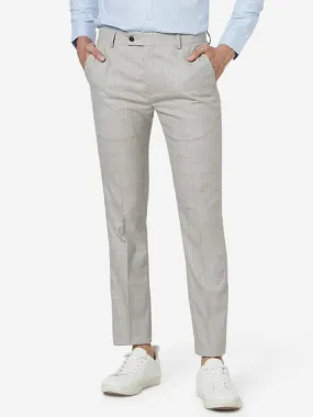 WES Formals Beige Check Ultra-Slim Fit Trousers