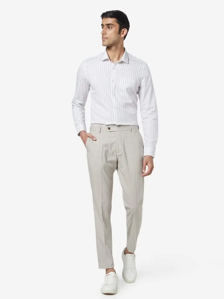 WES Formals Beige Relaxed-Fit Trousers