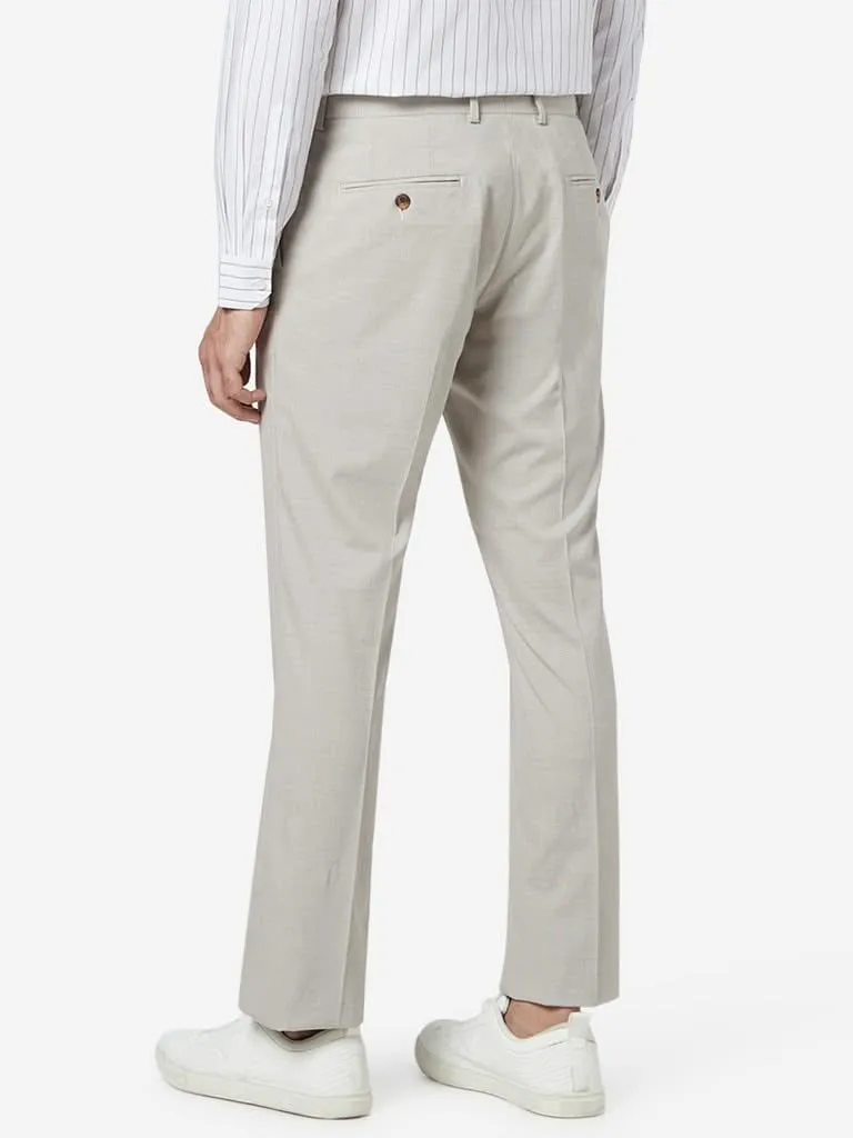 WES Formals Beige Relaxed-Fit Trousers