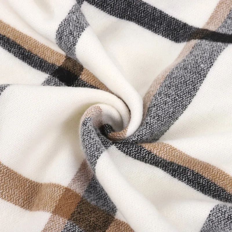 White Plaid Scarf Women Cashmere Autumn Winter Thickened Warm Shawl Scarfs