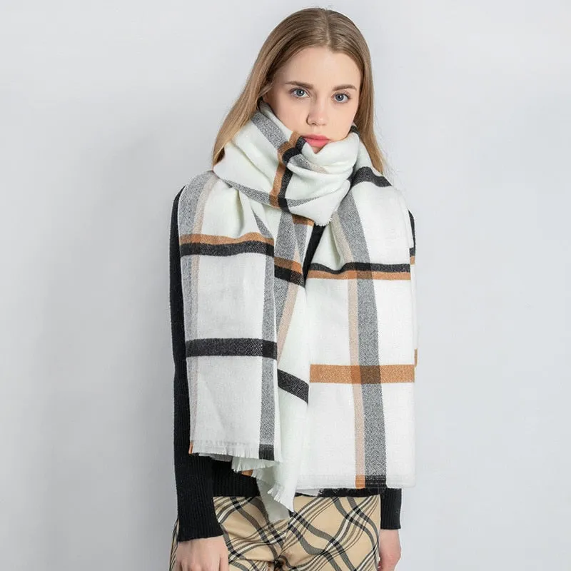 White Plaid Scarf Women Cashmere Autumn Winter Thickened Warm Shawl Scarfs