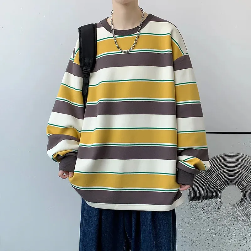 WIAOFELLAS  -  Vintage Oversize Hoodies Men Stripe Long Sleeved Casual Loose Top Coat Spring  Autumn Fashion Sweatshirt Unisex Pullover Street