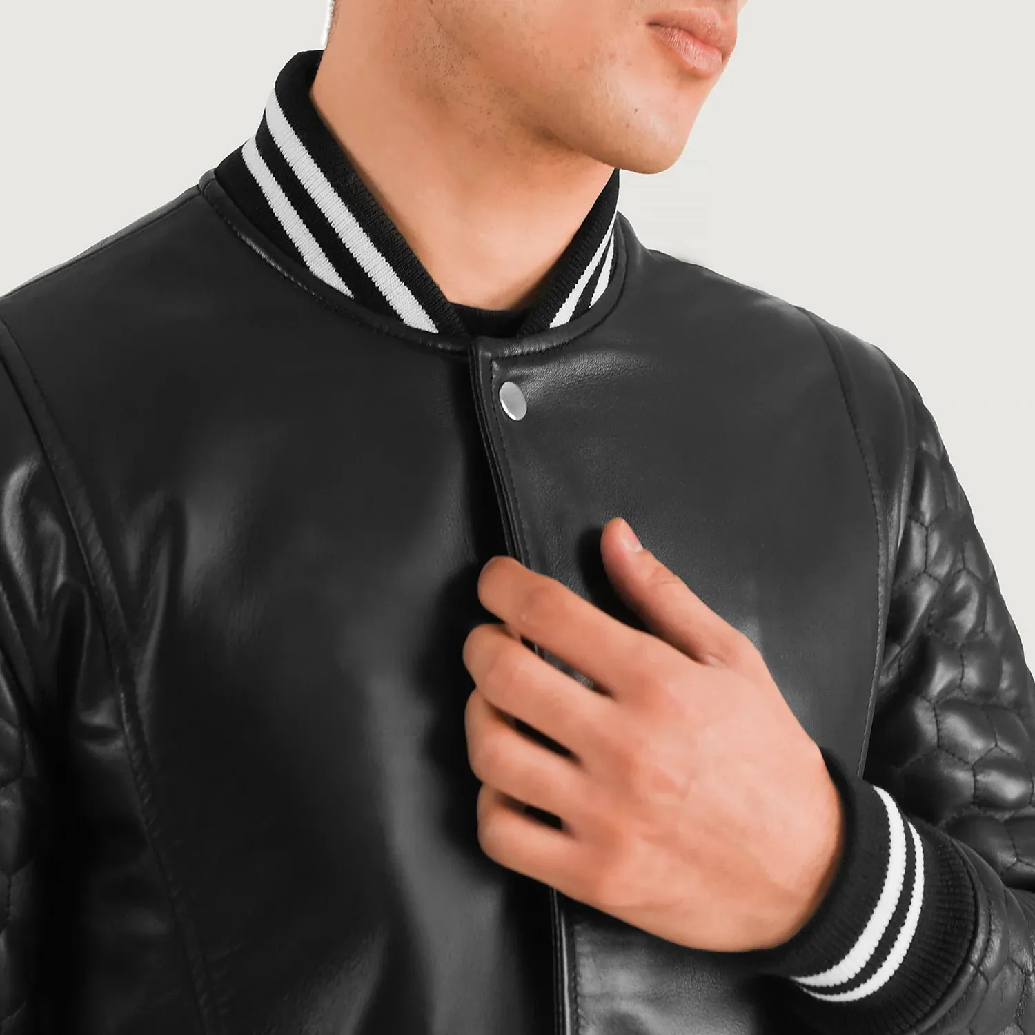 Wilde Black Leather Varsity Coat