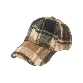 Winter Warm Check Baseball Cap Faux Lamb Wool Teddy Fleece Adjustable Outdoor Cap YZ10223