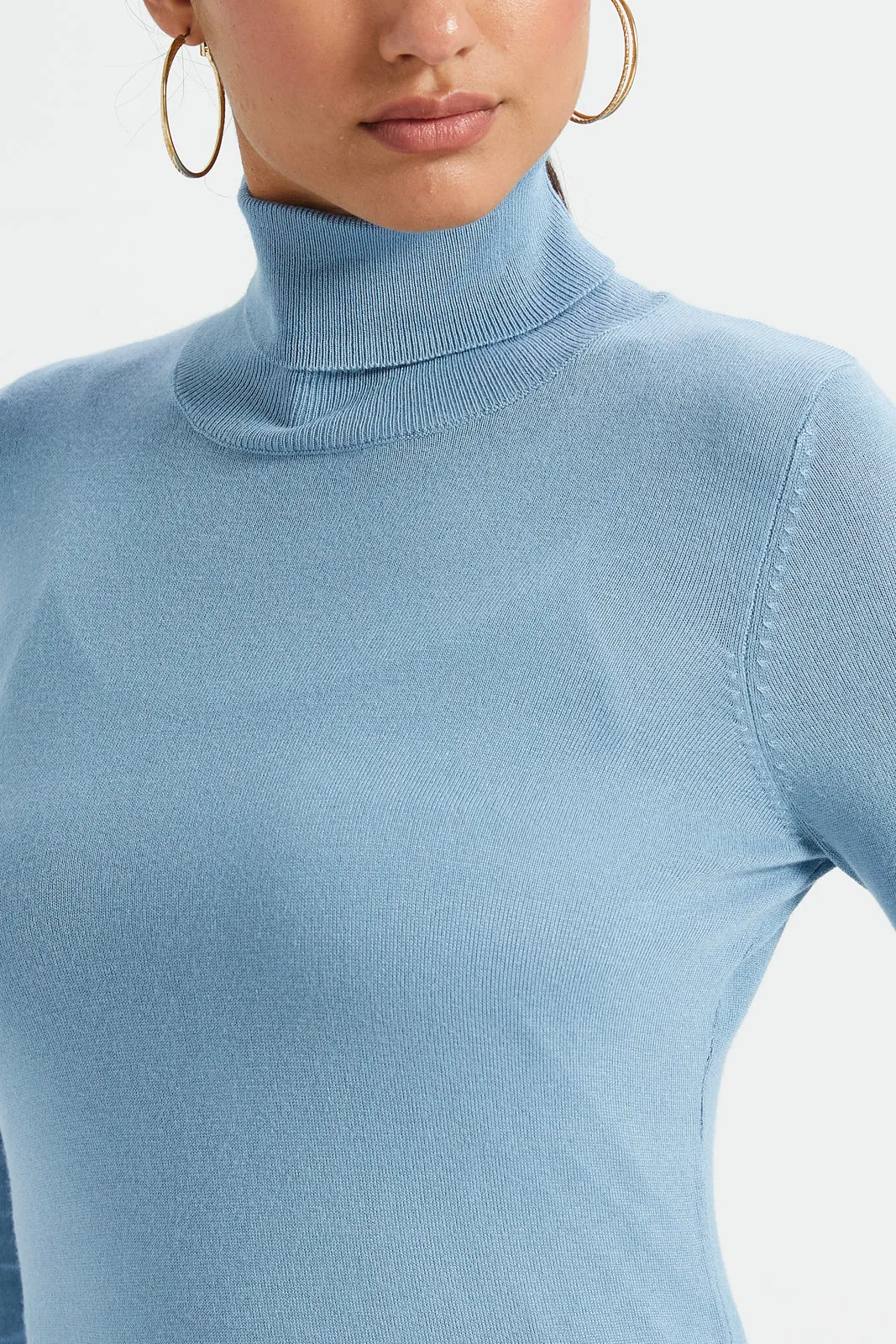 Women Blue Turtle Neck Pullover