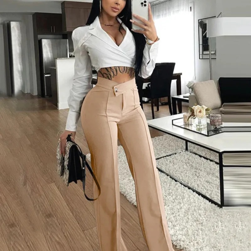 Women Casual Pants Autumn Office Bootcut Pants All Matching Fashionable Wide Leg Pants