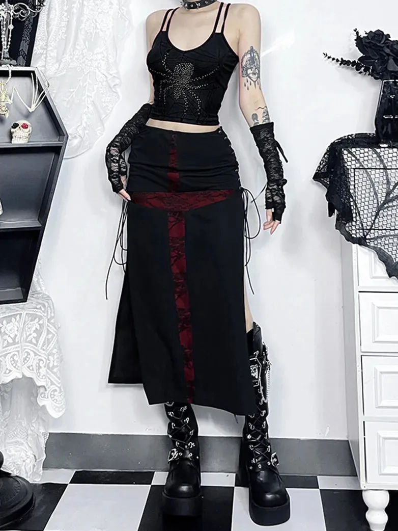 Women Gothic Skirts Cross Cut Out Slim Maxi Skirt