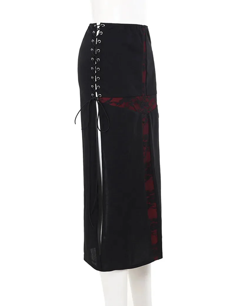 Women Gothic Skirts Cross Cut Out Slim Maxi Skirt