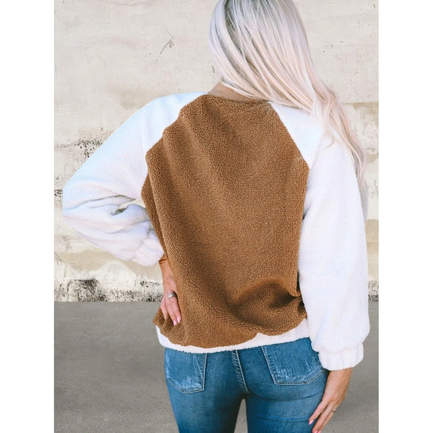 Women Long Sleeve Snap Button Sherpa Jacket