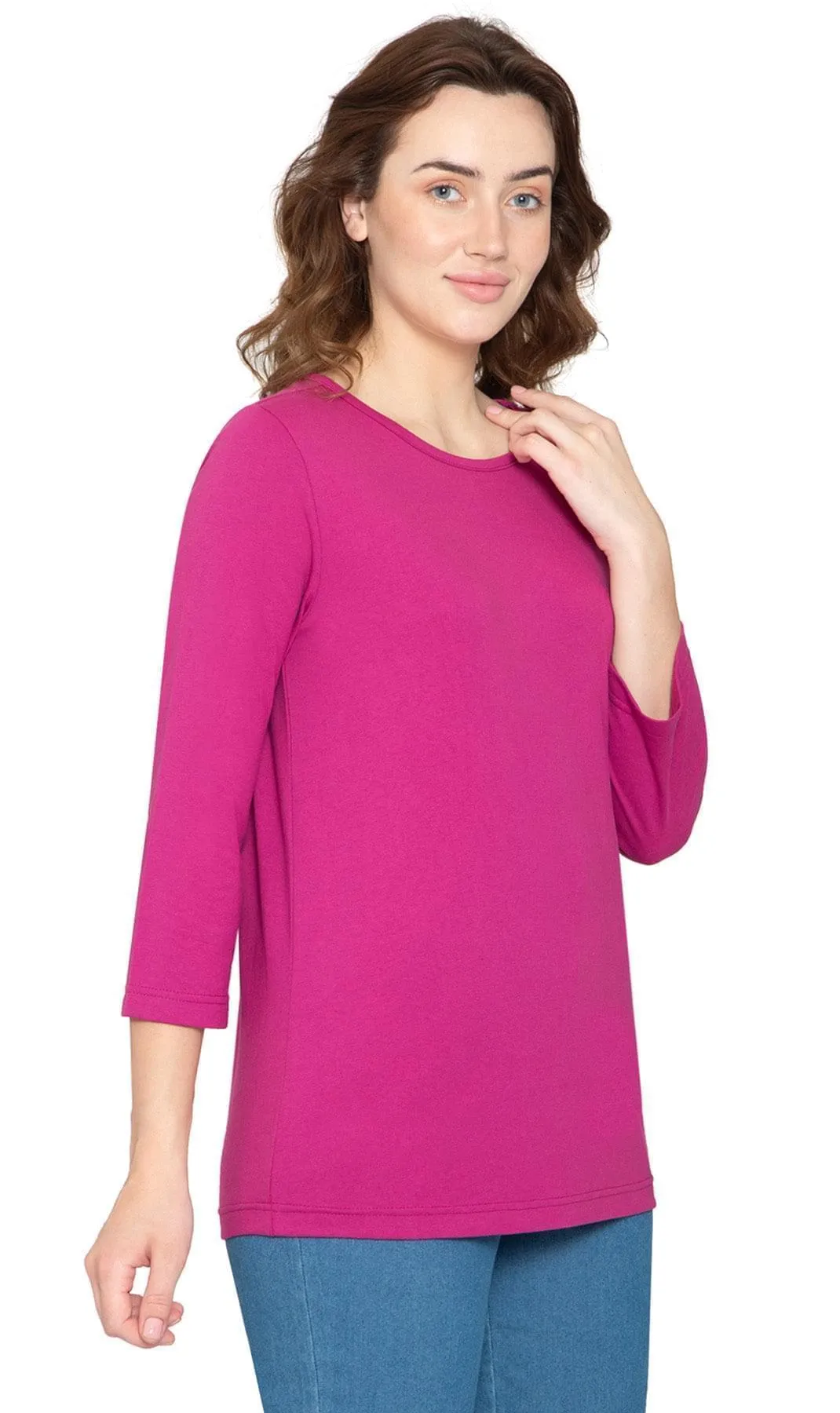 Women's 3/4 Sleeve Crew Neck Top – Comfortable Jersey Knit to Dress Up or Down