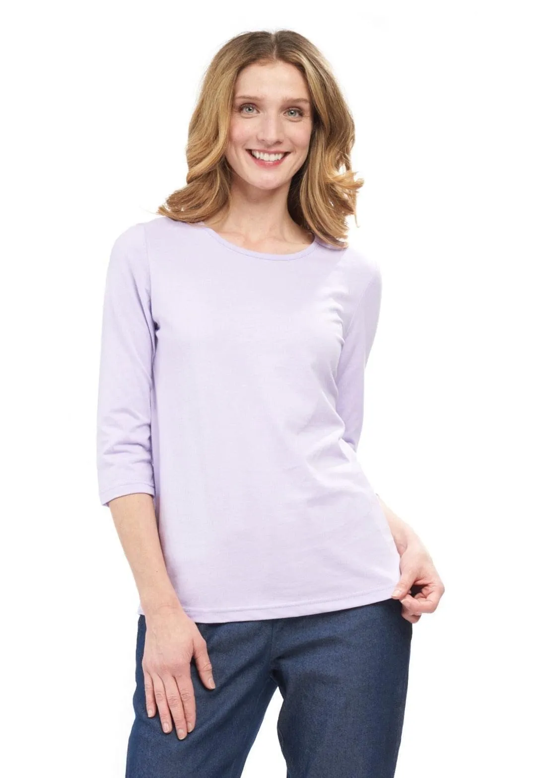 Women's 3/4 Sleeve Crew Neck Top – Comfortable Jersey Knit to Dress Up or Down