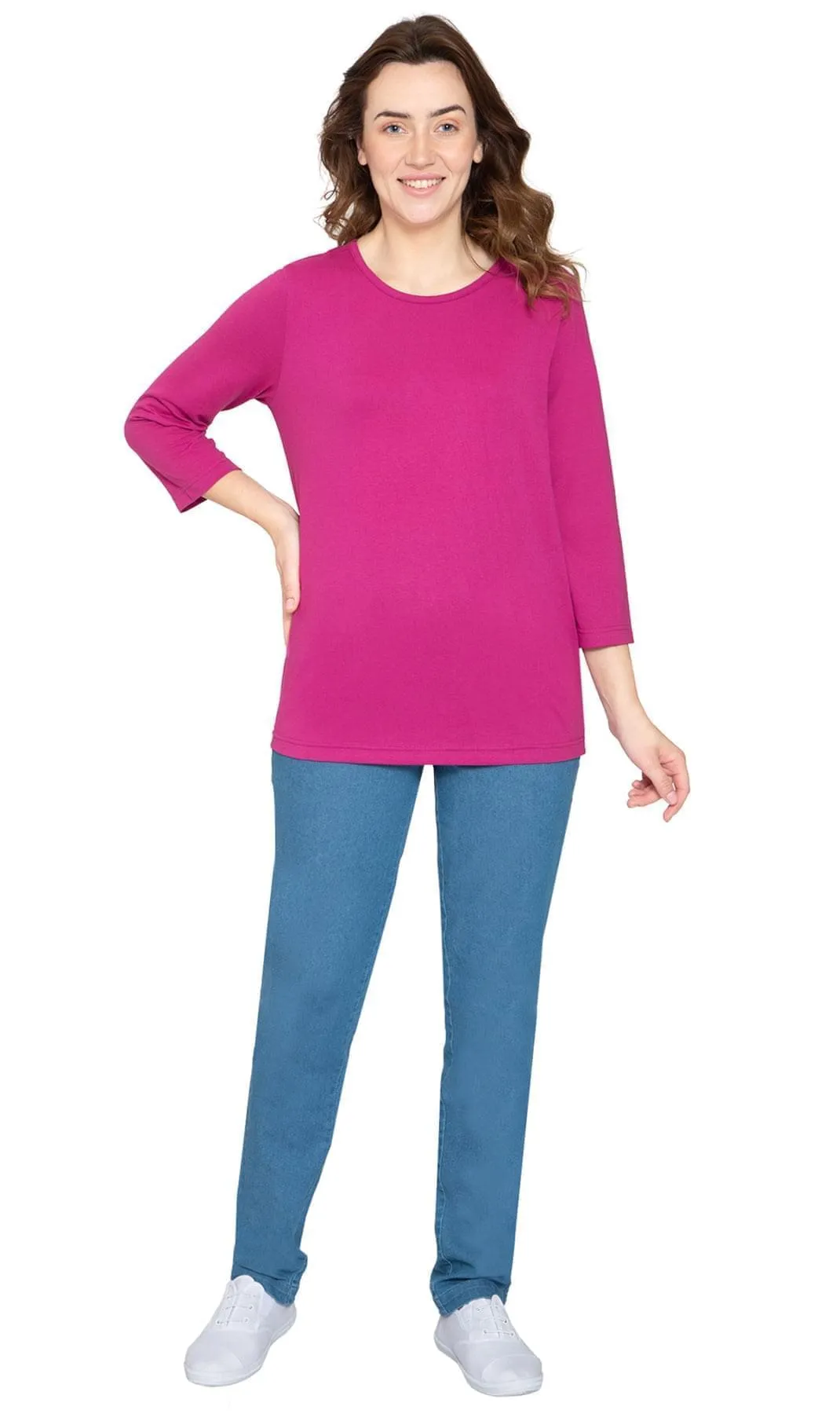 Women's 3/4 Sleeve Crew Neck Top – Comfortable Jersey Knit to Dress Up or Down