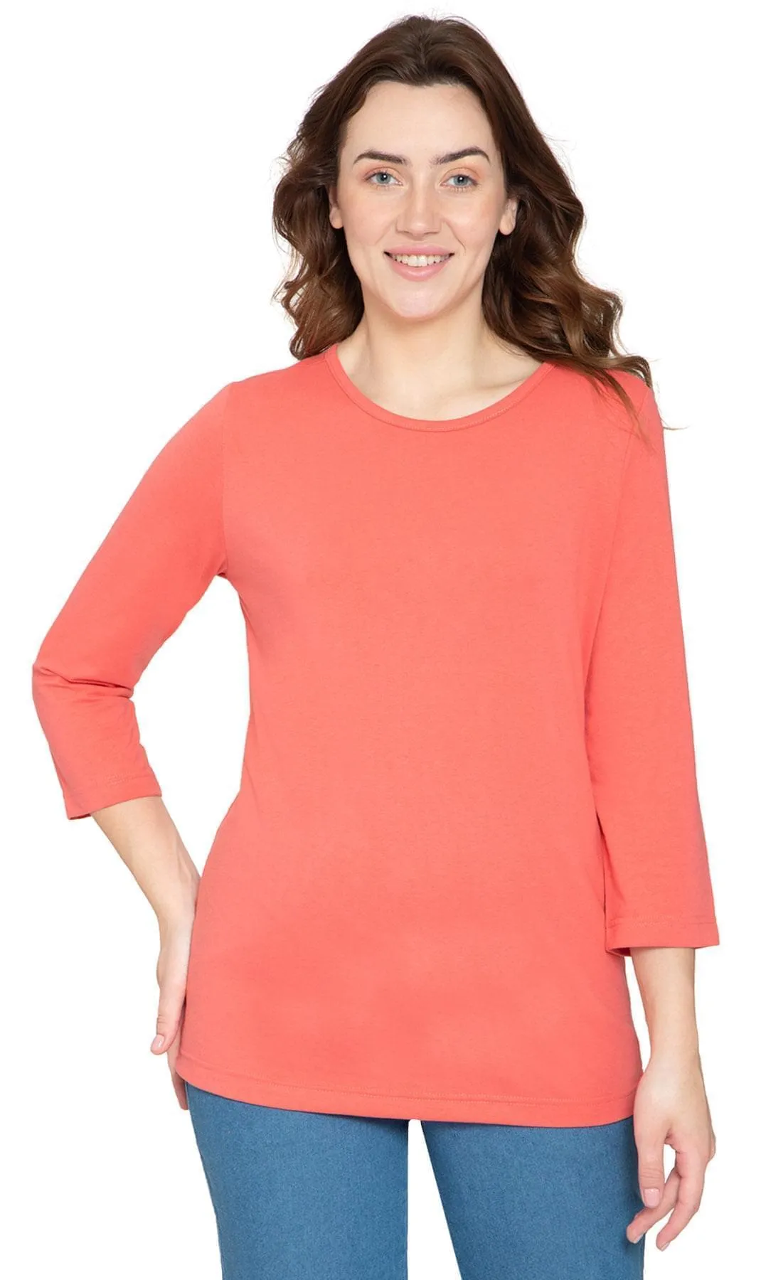 Women's 3/4 Sleeve Crew Neck Top – Comfortable Jersey Knit to Dress Up or Down