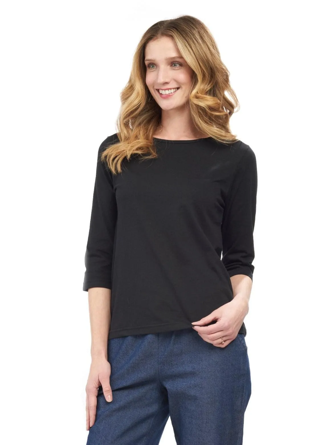 Women's 3/4 Sleeve Crew Neck Top – Comfortable Jersey Knit to Dress Up or Down