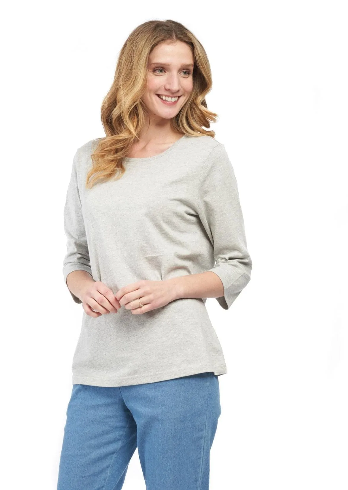 Women's 3/4 Sleeve Crew Neck Top – Comfortable Jersey Knit to Dress Up or Down