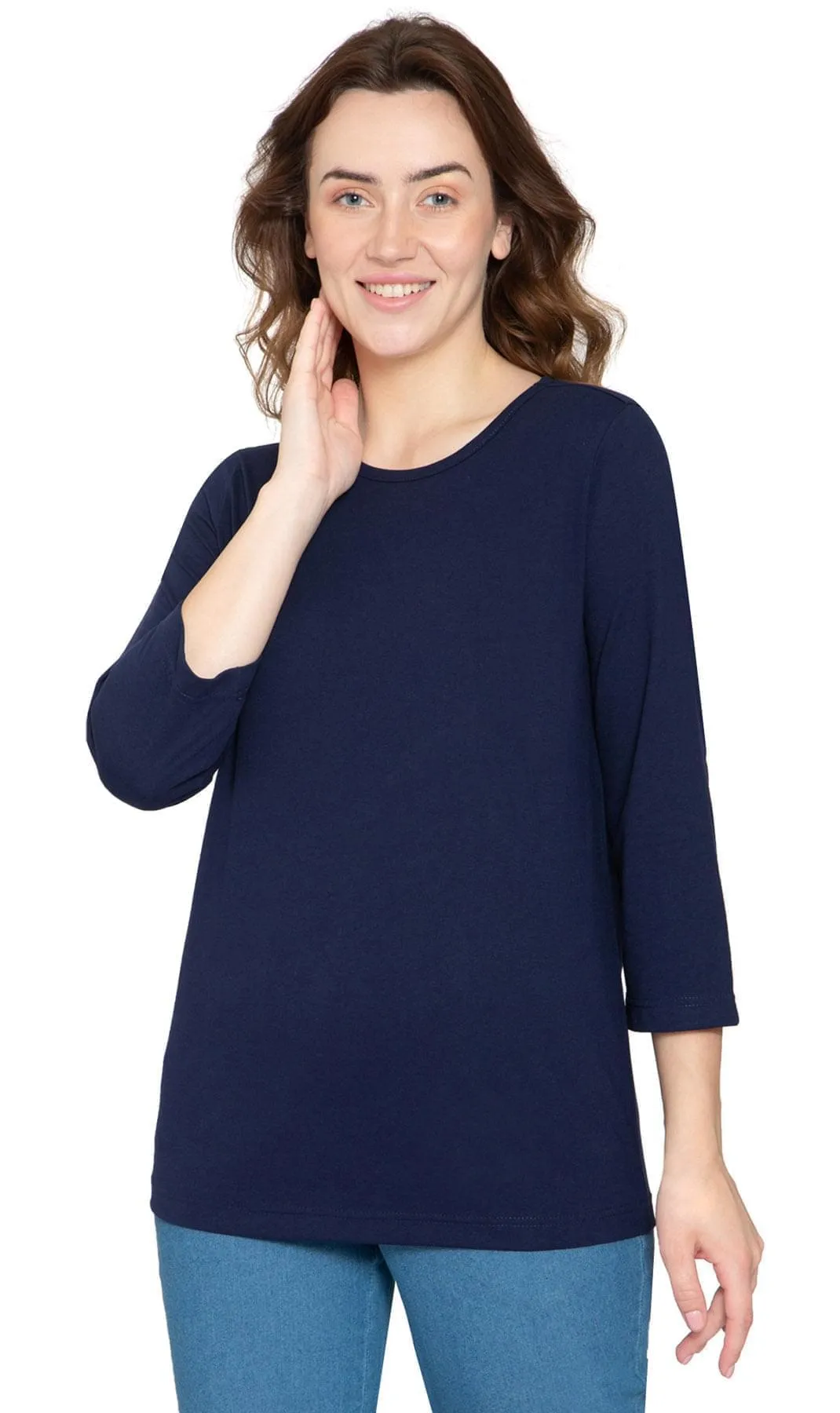 Women's 3/4 Sleeve Crew Neck Top – Comfortable Jersey Knit to Dress Up or Down