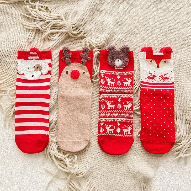 Women's Christmas socks Autumn & Winter red 3D cartoon Christmas socks Lovely Japanese elk women's middle tube socks