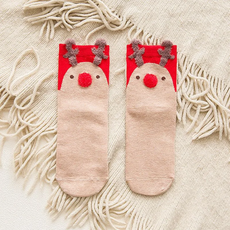 Women's Christmas socks Autumn & Winter red 3D cartoon Christmas socks Lovely Japanese elk women's middle tube socks