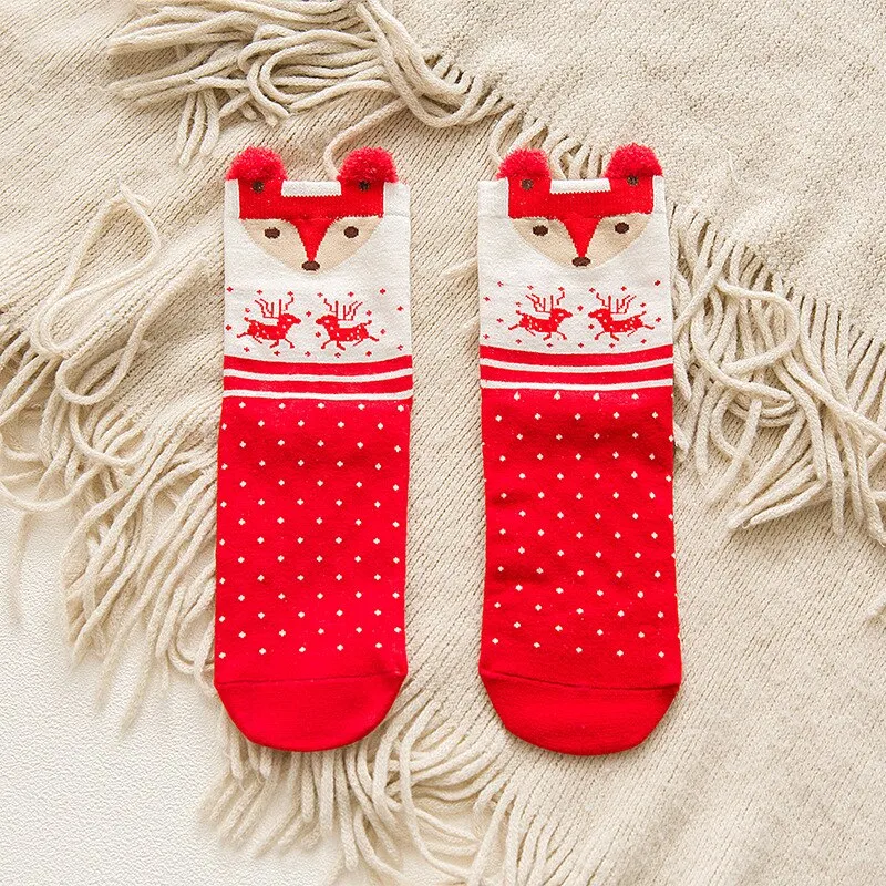 Women's Christmas socks Autumn & Winter red 3D cartoon Christmas socks Lovely Japanese elk women's middle tube socks