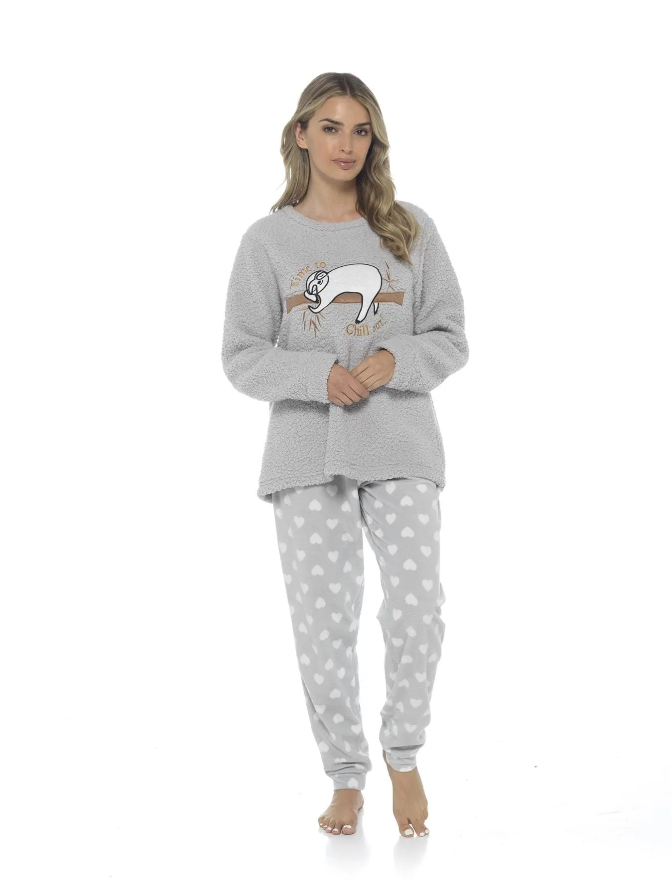 Women's Cosy Sloth Teddy Fleece Pyjama Set Plush Warm Nightwear with Adorable Design Perfect Gift by Daisy Dreamer