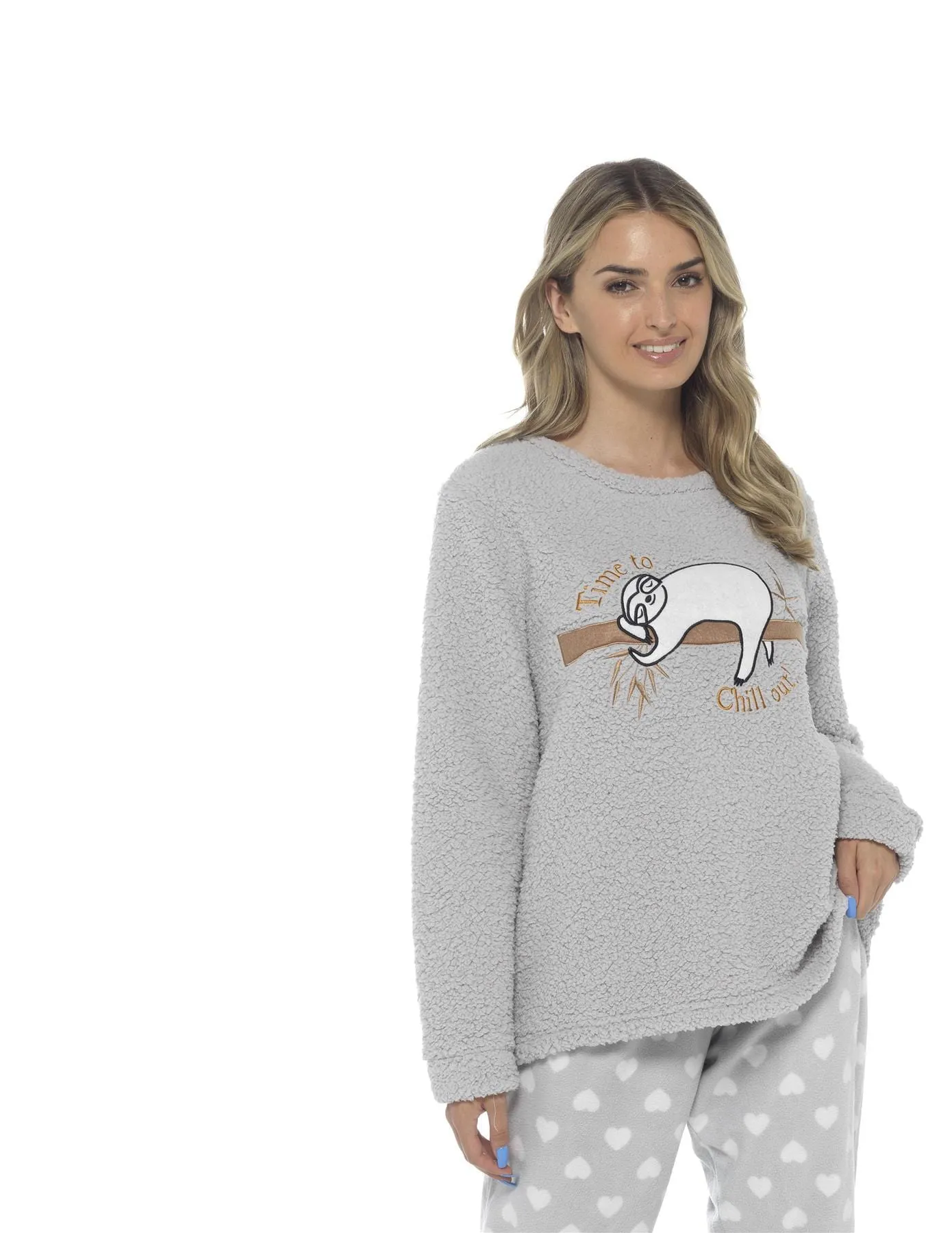 Women's Cosy Sloth Teddy Fleece Pyjama Set Plush Warm Nightwear with Adorable Design Perfect Gift by Daisy Dreamer