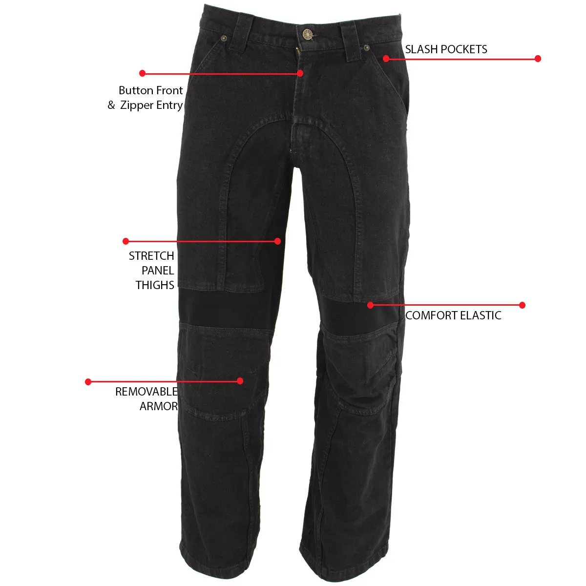 Xelement 055030 Men's Classic Fit Black Denim Motorcycle Racing Pants with X-Armor Protection